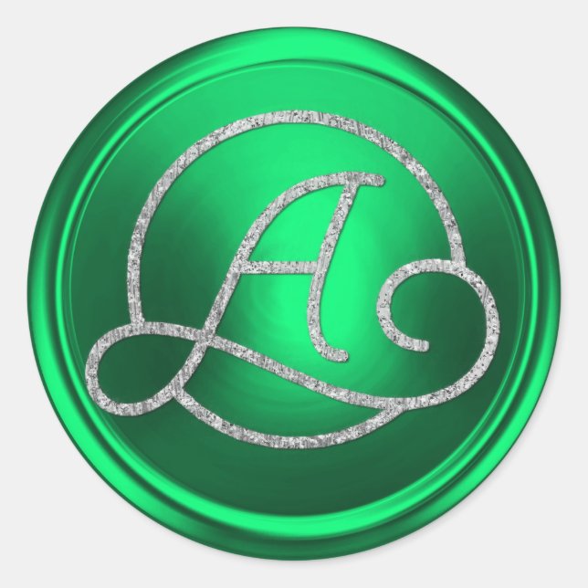 ALL INITIALS Silver Circle Monogram Kelly Green Classic Round Sticker (Front)