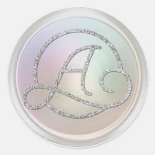 ALL INITIALS Silver Circle Monogram Pearl Gray Classic Round Sticker