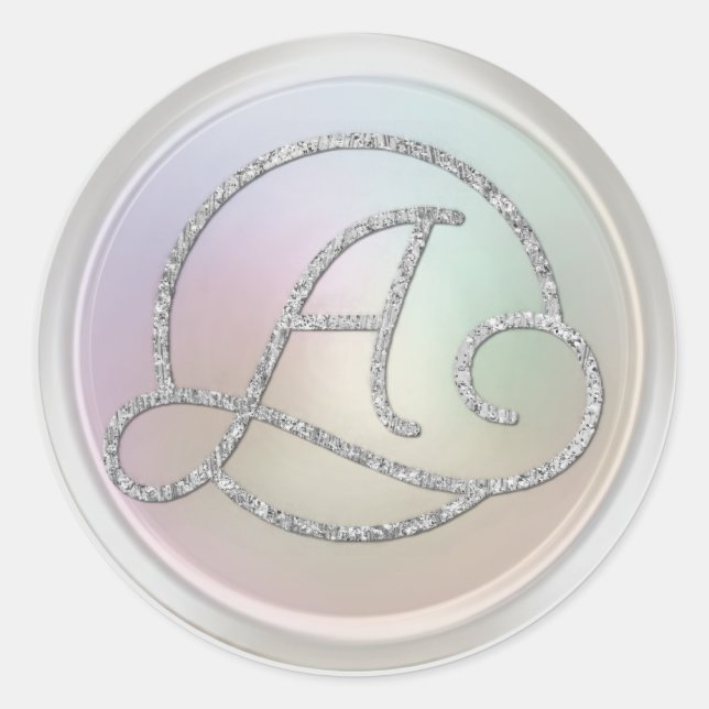 ALL INITIALS Silver Circle Monogram Pearl Gray Classic Round Sticker (Front)