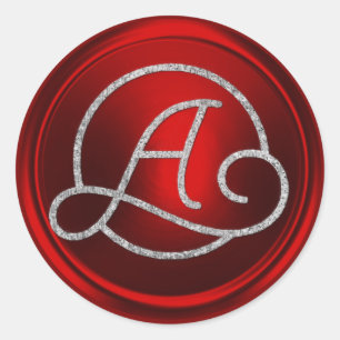 ALL INITIALS Silver Circle Monogram Red Classic Round Sticker
