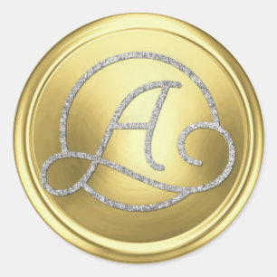 ALL INITIALS Silver Circle Monogram Soft Gold Classic Round Sticker