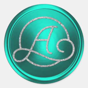 ALL INITIALS Silver Circle Monogram Turquoise Classic Round Sticker