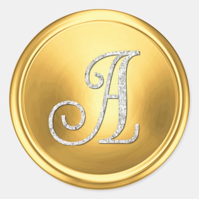 ALL INITIALS Silver Monogram 3 Bright Gold Classic Round Sticker (Front)