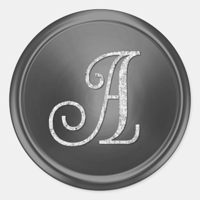 ALL INITIALS Silver Monogram 3 Dark Gray Classic Round Sticker (Front)