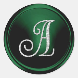 ALL INITIALS Silver Monogram 3 Emerald Green Classic Round Sticker