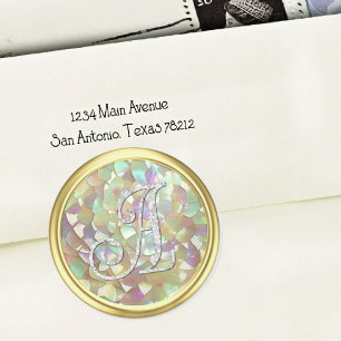 ALL INITIALS Silver Monogram 3 Gold Mother of  P Classic Round Sticker