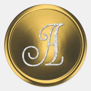 ALL INITIALS Silver Monogram 3 Old Gold Classic Round Sticker