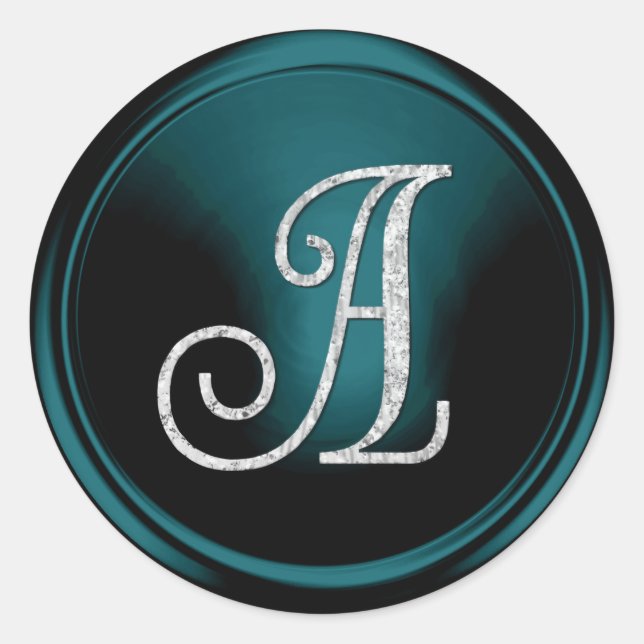 ALL INITIALS Silver Monogram 3 Teal Blue Classic Round Sticker (Front)