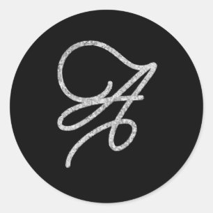 ALL INITIALS Silver Script Monogram Any Color Classic Round Sticker