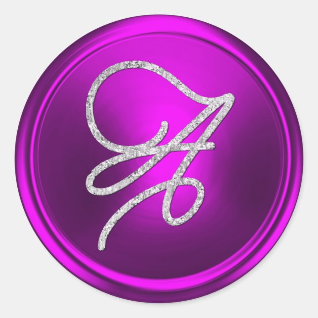 ALL INITIALS Silver Script Monogram Fuchsia  Classic Round Sticker (Front)