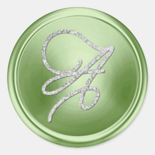 ALL INITIALS Silver Script Monogram Light Green Classic Round Sticker