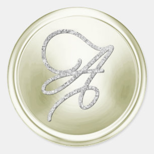 ALL INITIALS Silver Script Monogram Off White Classic Round Sticker