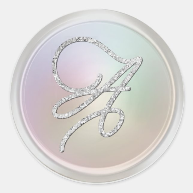 ALL INITIALS Silver Script Monogram Pearl Gray Classic Round Sticker (Front)