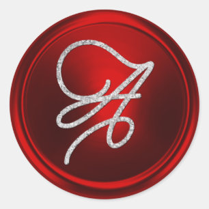 ALL INITIALS Silver Script Monogram Red Classic Round Sticker
