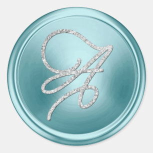 ALL INITIALS Silver Script Monogram Soft Blue Classic Round Sticker