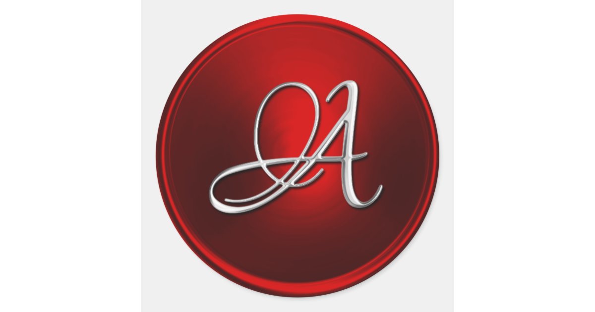 Intials Red ALL INITIALS Silver Script on Red Classic Round Sticker | Zazzle