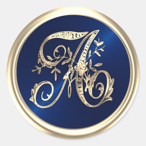 ALL INTIALS Gold Monogram Initial Navy Blue Classic Round Sticker