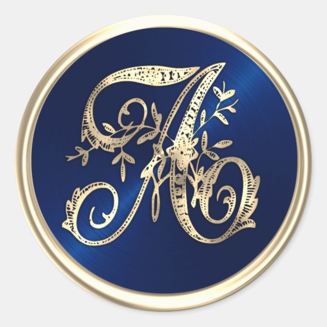 ALL INTIALS Gold Monogram Initial Navy Blue Classic Round Sticker (Front)