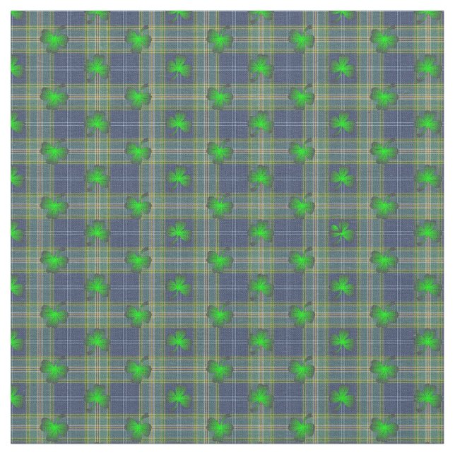 All Ireland Blue clover tartan Fabric (Close Up)