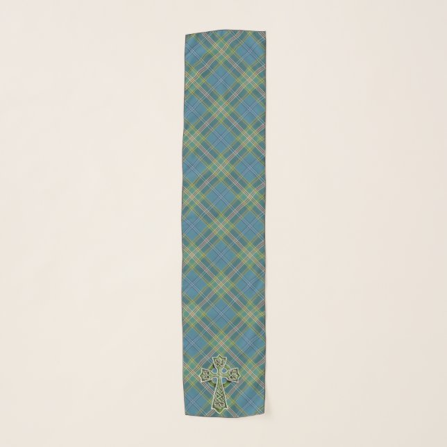 All Ireland Blue Tartan w/Celtic Cross Scarf (Front)