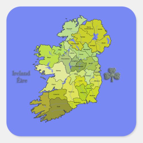 All Irish Map of Ireland Square Sticker