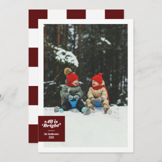 All Is Bright Bold Burgundy Checkerboard Festive Holiday Card