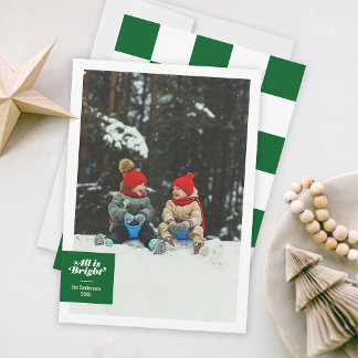 All Is Bright Bold Green Checkerboard Festive Holiday Card