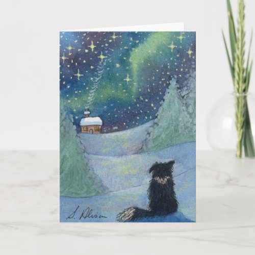 All is bright Border Collie dog Holiday Card