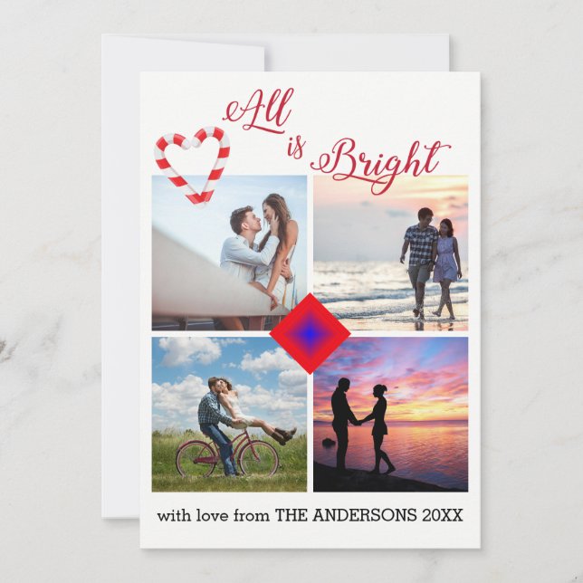 All is Bright Candy Cane Heart Photo Collage (Front)