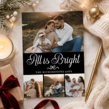 All Is Bright Elegant Black Multi Photo Christmas