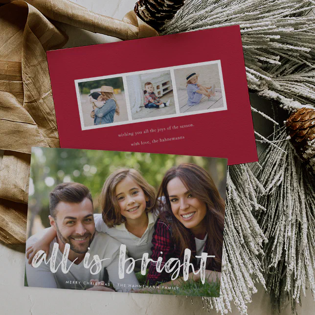 All is Bright Full Photo Holiday Card | Zazzle