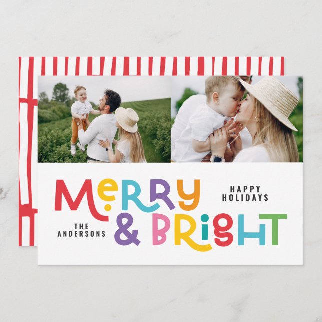 All is bright fun modern bright Christmas twinkle  Holiday Card (Front/Back)