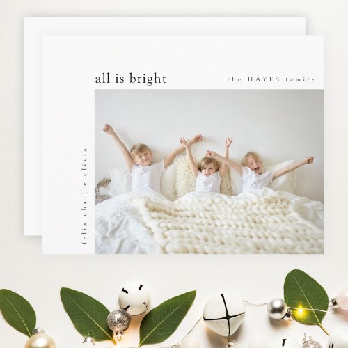 All is Bright Modern Minimal Christmas Kids Photo Holiday Card