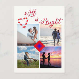 All is Bright Photo Collage Candy Cane Heart Holiday Postcard
