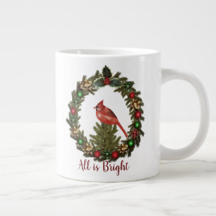 All Is Bright Red Cardinal Christmas Wreath Giant Coffee Mug