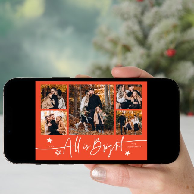 All Is Bright Retro Red Multi Photo Holiday Card (Front Digital)