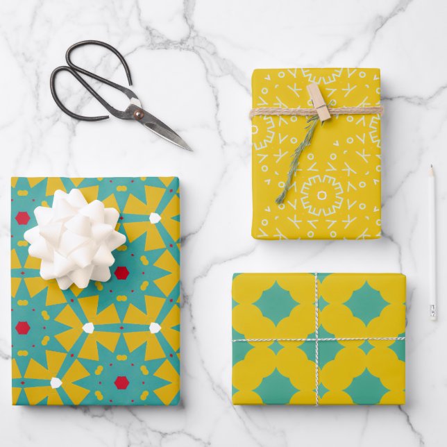 All is Bright Yellow & Blue  Wrapping Paper Sheets (Front)