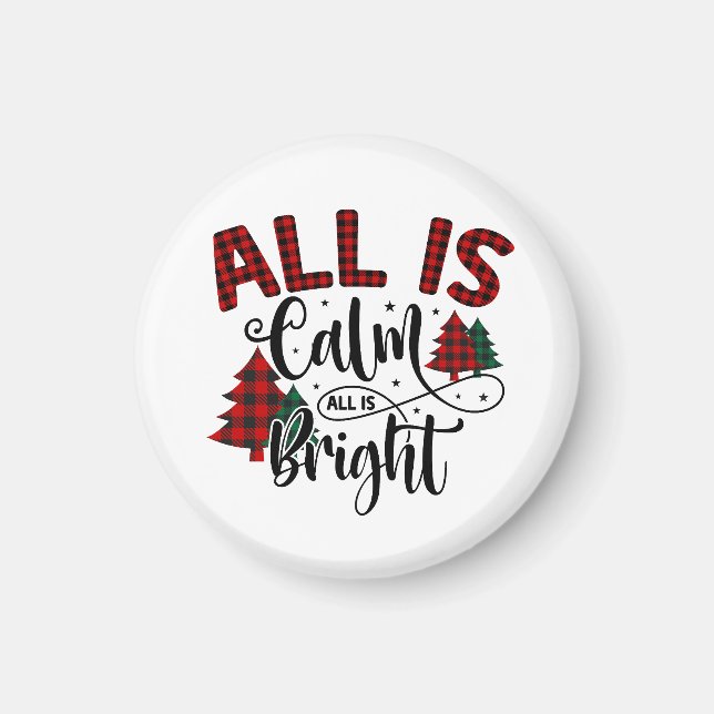 All is Calm All is Bright Buffalo Plaid Pattern Magnet (Front)