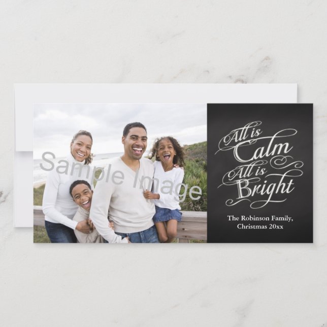 All is Calm, All is Bright Chalkboard Christmas Holiday Card (Front)