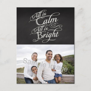All is Calm, All is Bright Chalkboard Christmas Holiday Postcard
