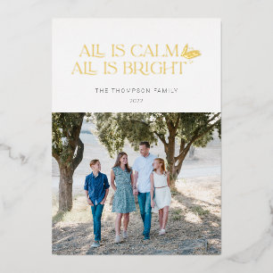 All is Calm All is Bright Christmas Design White Foil Holiday Card