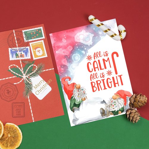 All is Calm All is Bright Christmas Gnomes Holiday Card