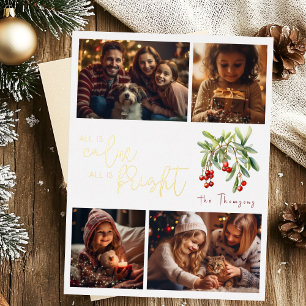 All is calm all is bright christmas gold photo foil holiday postcard