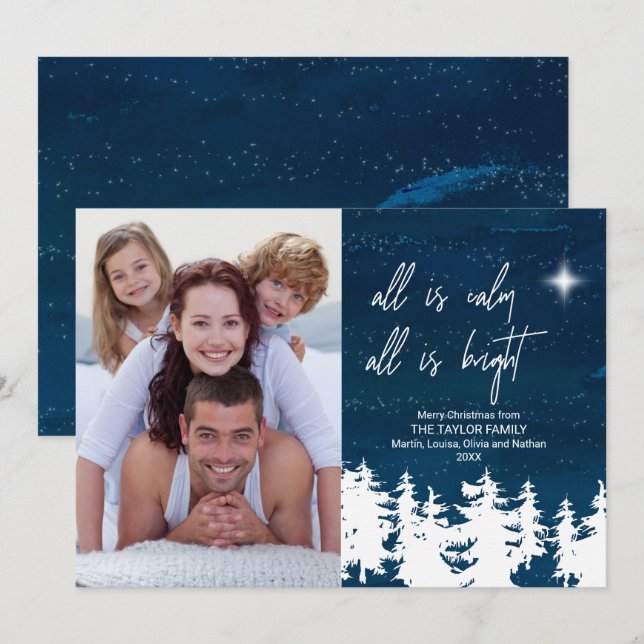 All Is Calm All Is Bright Christmas Photo Holiday Card (Front/Back)