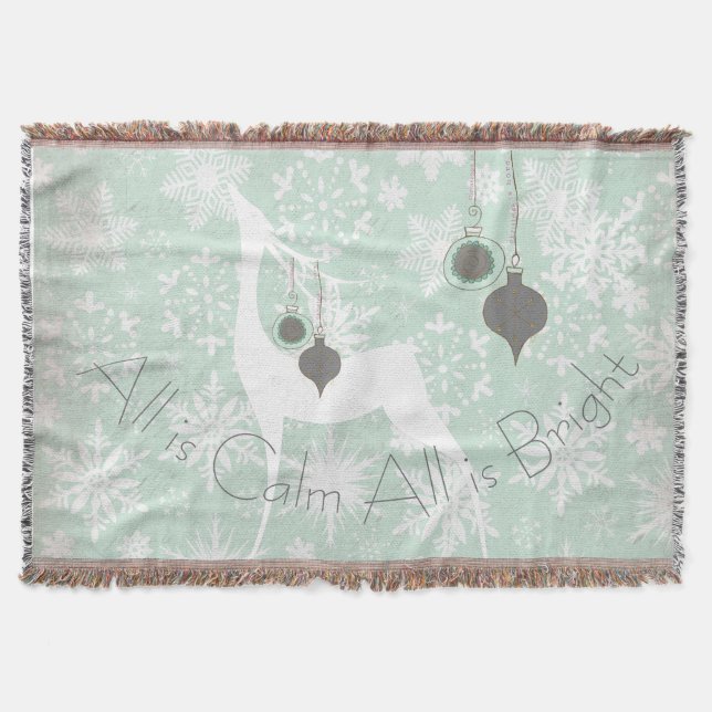 All is Calm All is Bright Deer Holiday Throw Throw Blanket (Front)