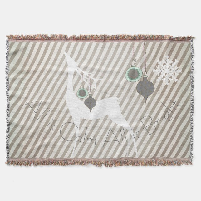 All is Calm All is Bright Deer Holiday Throw Throw Blanket (Front)