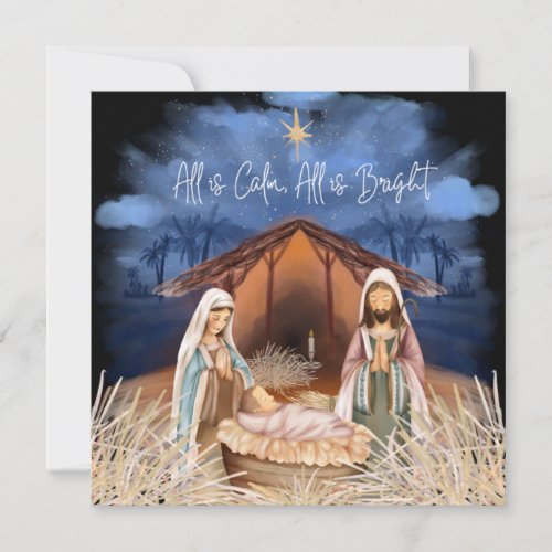 All Is Calm All Is Bright Nativity Scene Christmas Holiday Card