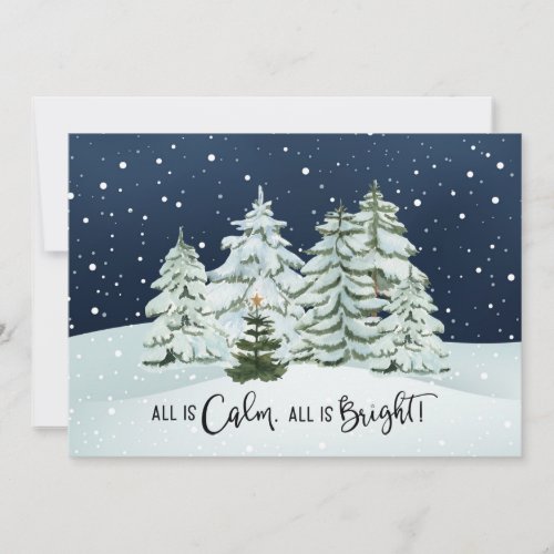 All is Calm All is Bright Pine Trees Holiday Card