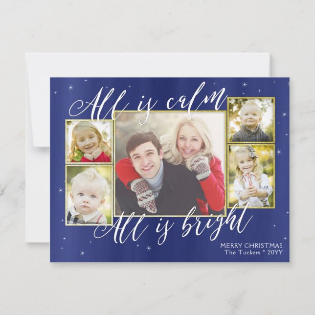 All is Calm Christian Navy Blue Christmas Photo Holiday Card (Front)