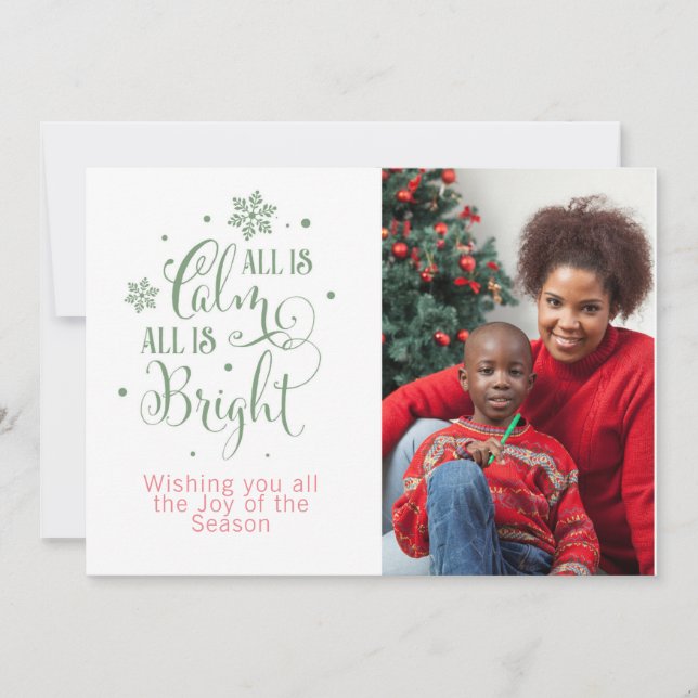 All is Calm/Christmas Quote/2-Sided Personalized Holiday Card (Front)